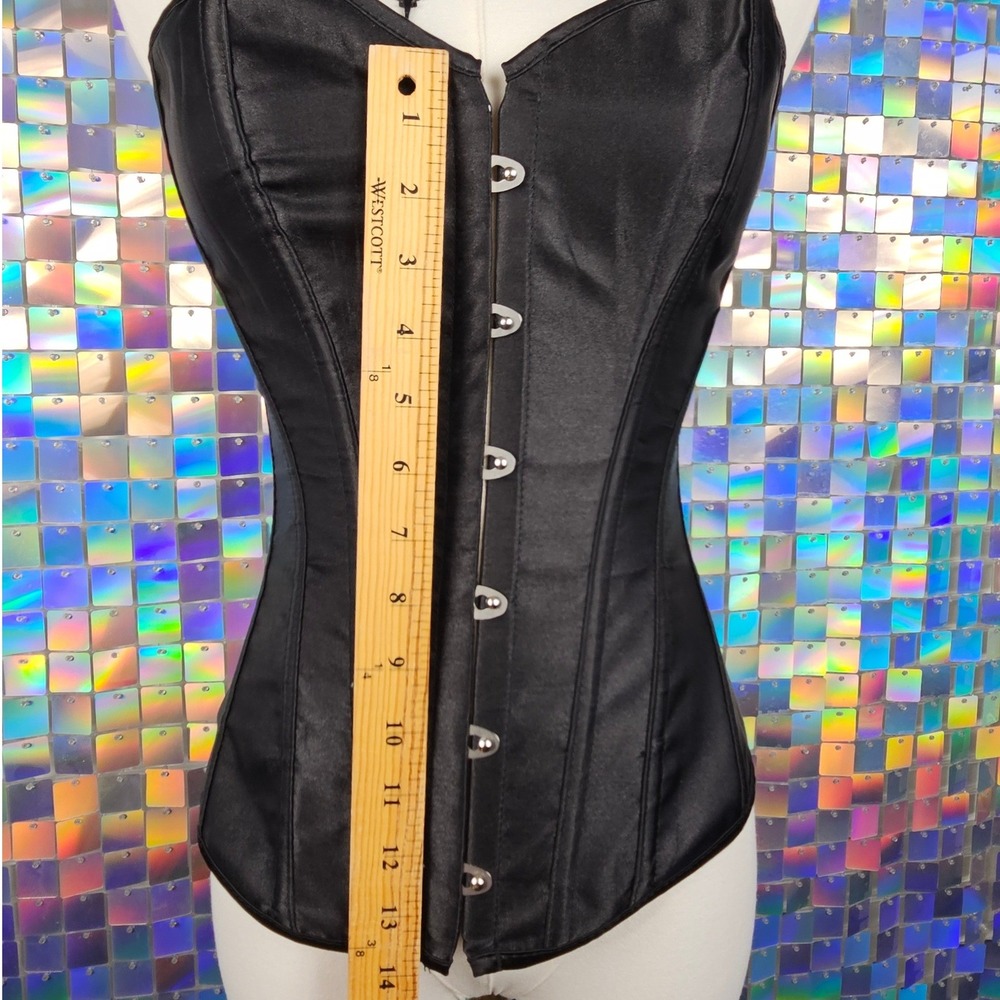 Satin Corset Top Women S Black Excellent‎ Lace Up Busk Boned Goth - Picture 7 of 10